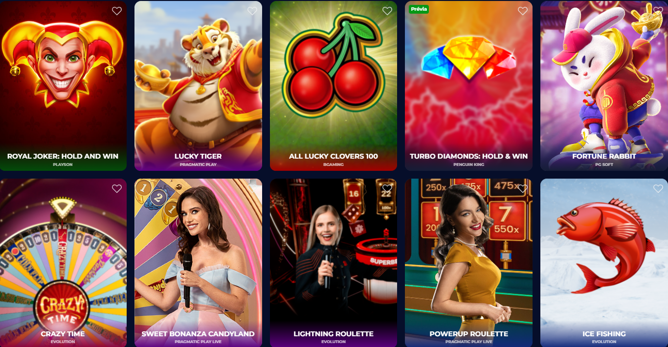 Interface dos jogos do Nine Casino mostrando slots, live casino e jogos de mesa